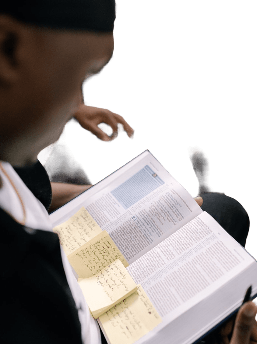Overhead view of Bible reading